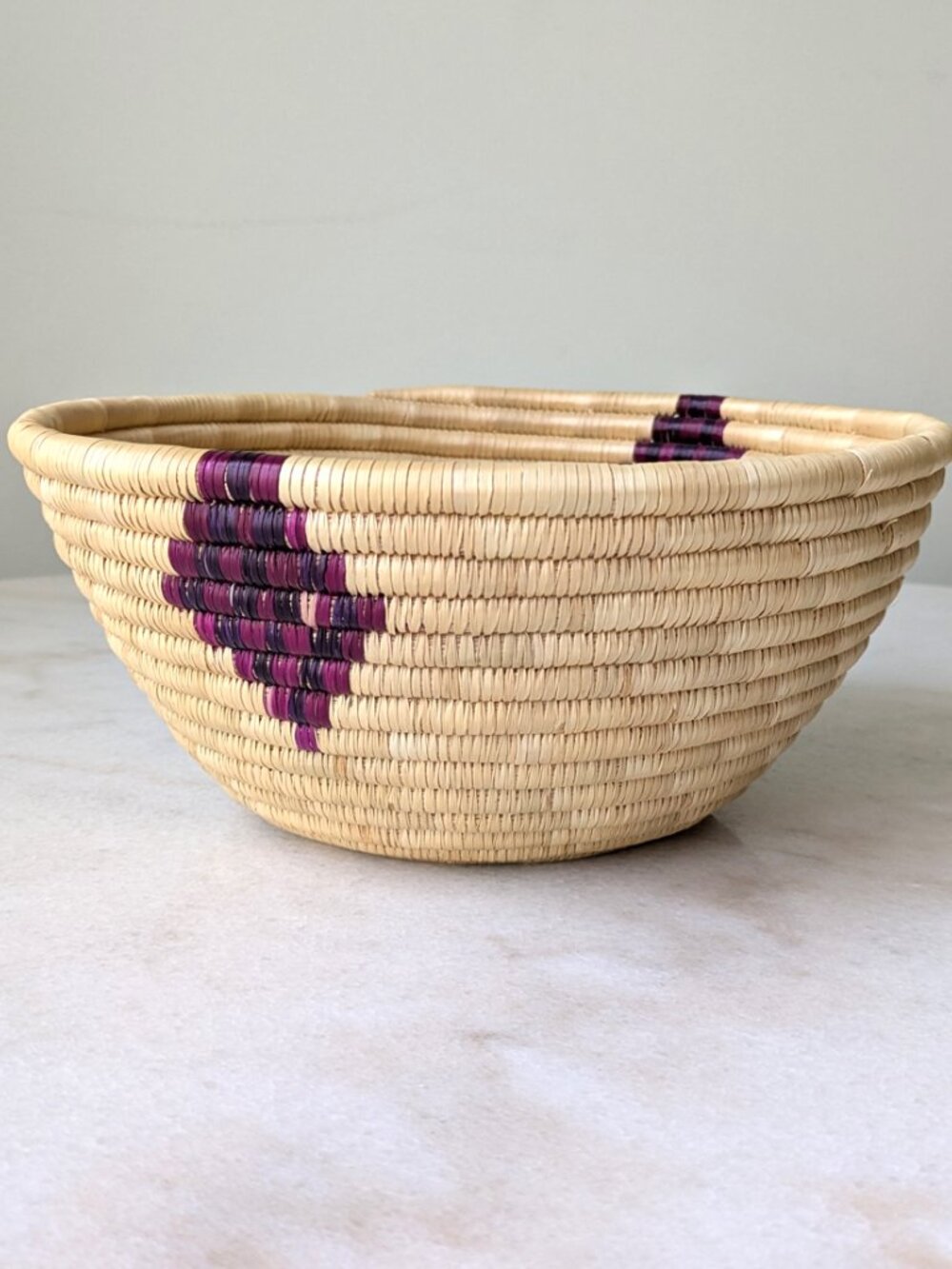 Vtge Small Sisal Catchall Basket | Purple Geomteric Coil Basket